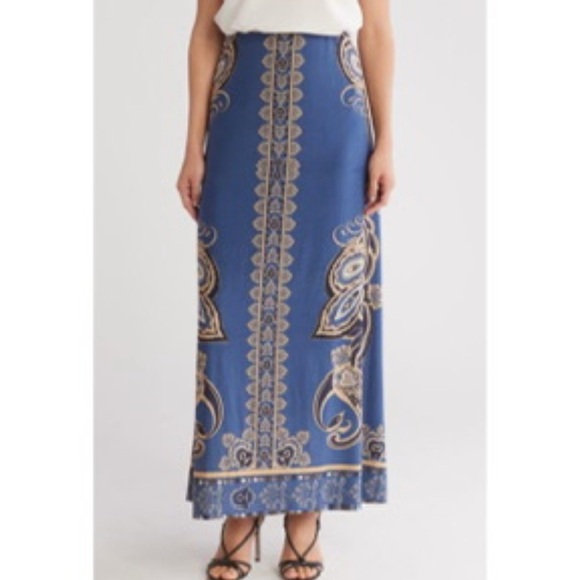 Vince Camuto Blue Peacock Paisley Print Maxi Skirt , XS - Picture 1 of 6